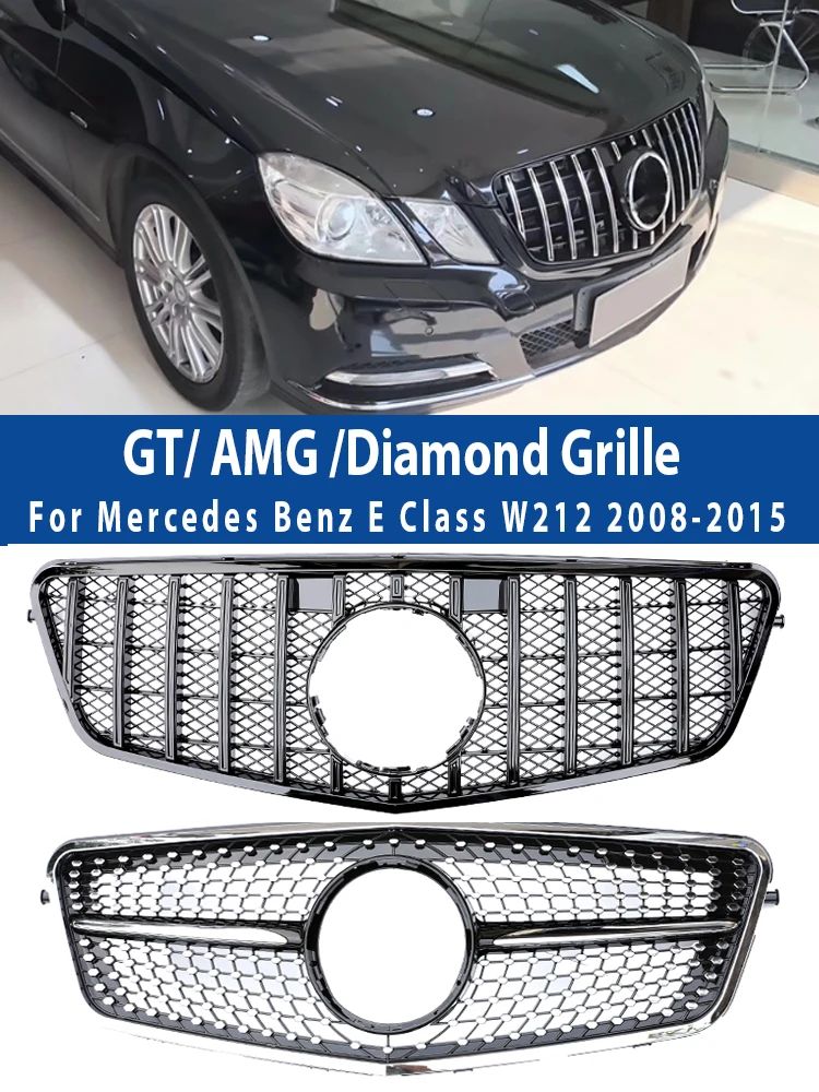 Diamond AMG Black Silver Grill Racing Grill Front Panamericana GT Grill For Mercedes Benz E Class W212 2009-2015 Car Parts