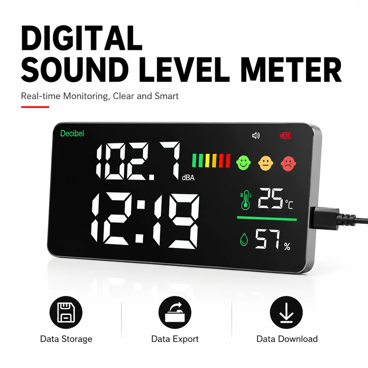 

11 Inch Large Screen Sound Level Meter, 30-130dB WiFi Noise Detector with APP - Industrial Decibel Meter & Temperature Humidity