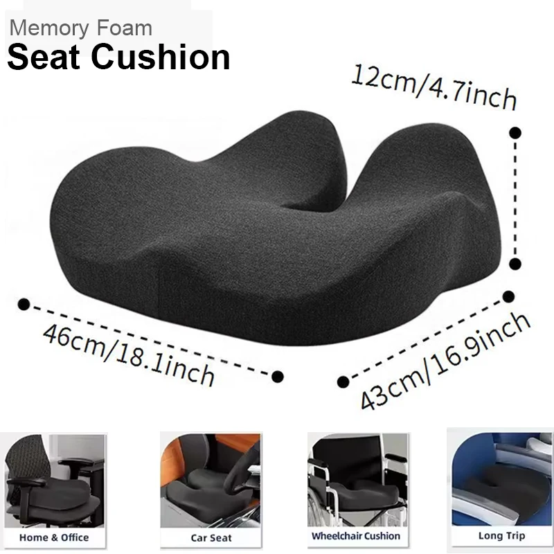U-Shaped Memory Foam Seat Cushion for Office Chairs - Heavy-Duty Ergonomic Chair Pad with Removable Cover, Ideal for Lower Back