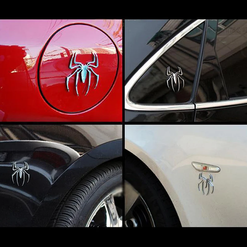 ملصقات السيارات المعدنية ثلاثية الأبعاد كروم العنكبوت شارة شعار الذهب والفضة العنكبوت شعار السيارة اكسسوارات السيارات التصميم ملصق معدني