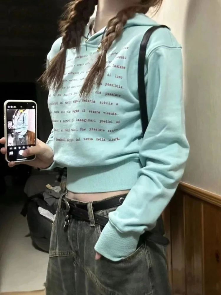 هوديس المرأة رسالة مطبوعة خمر مثير الحلو موضة الخريف جديد 2025 المحاصيل القمم السيدات بلوزات غير رسمية خمر #1