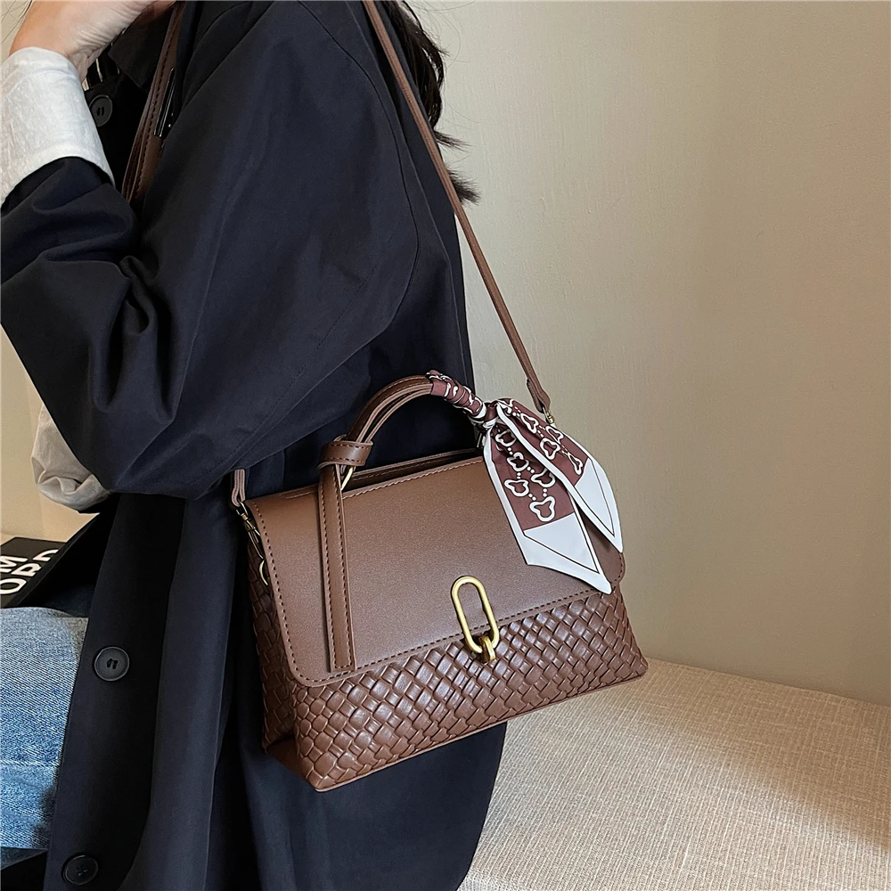 Hifashion 2 Layers Woven Pattern Small Shoulder Corssbody Bags For Women New 2024Trend Designer PU Leather Tote Ladies Handbags