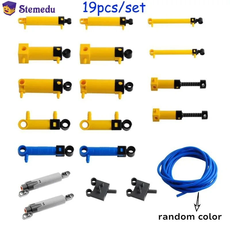 19pcs/kit MOC Pneumatic Parts Kit for Legoeds Technical 42043/9641 with Air Pump Cylinder Push Rods