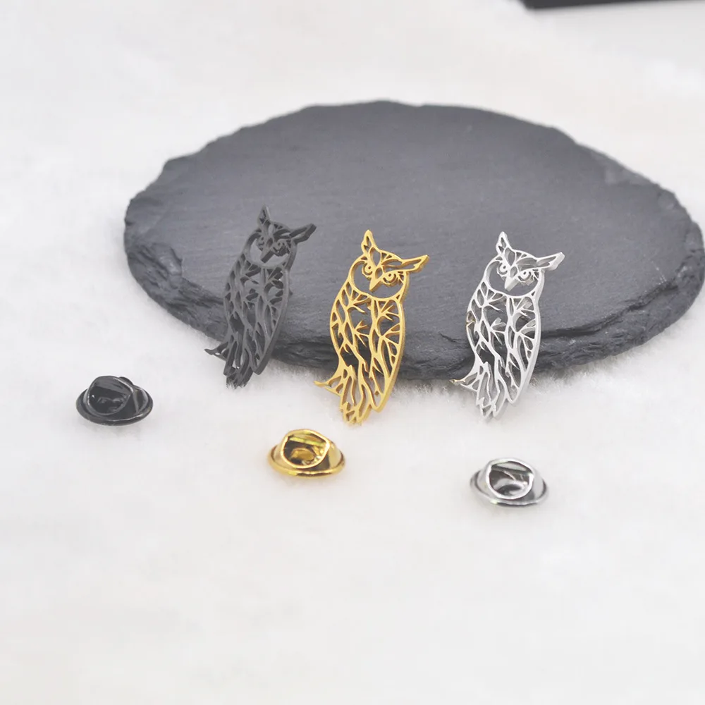 Hollow Tree Branch Patterned Owl Brooch Stainless Steel Texture Men's Formal Sleeve Studs Business Suit Shirt Pins Accessories