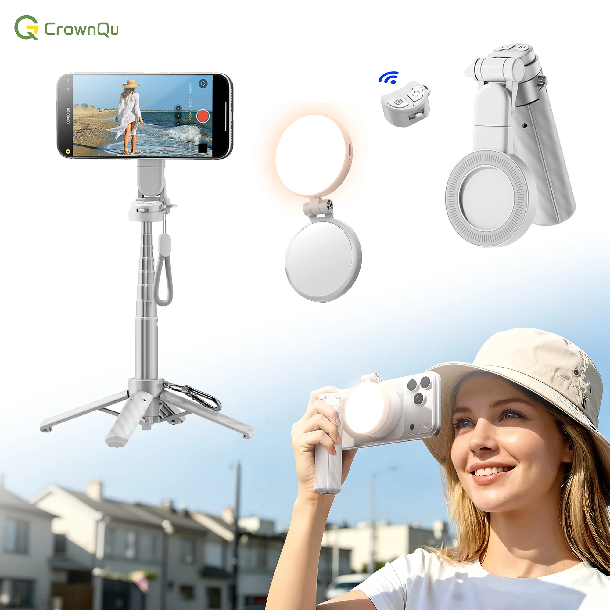 25,78-calowy kieszonkowy, dwustronny, magnetyczny statyw do selfie z możliwością rozszerzenia, z pilotem, kompatybilny z iPhone 17 Pro Max i Huawei.