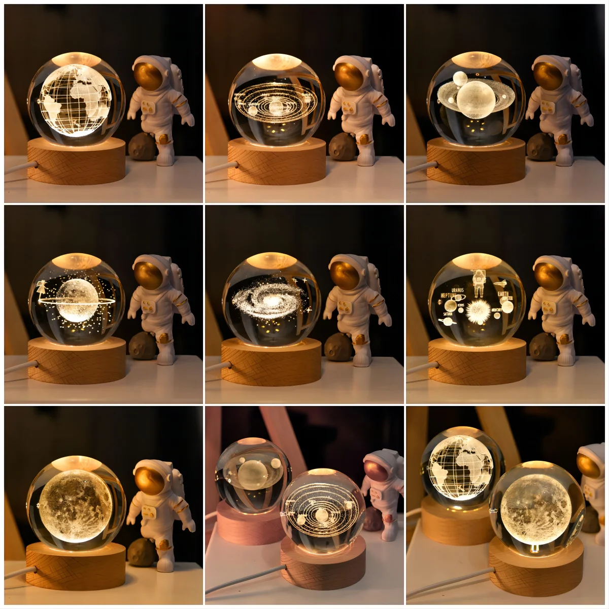 

8cm Crystal Ball for Christmas Birthday Gifts 3D Illusion Lamp wood lamp base Base wood led base 3d night light lamp