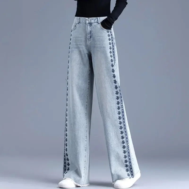 

Straight Leg High Waist Shot Trousers Blue Pants for Women Embroidered Womens Jeans South Korea Spring Harajuku Fashion 2024 R Z