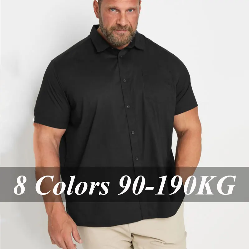 

Men's Casual Shirt Plus Size Short Sleeve Tees Oversize 10XL 12XL 175kg Tops Formal Summer Fashion Social Dress Colorful Shirts