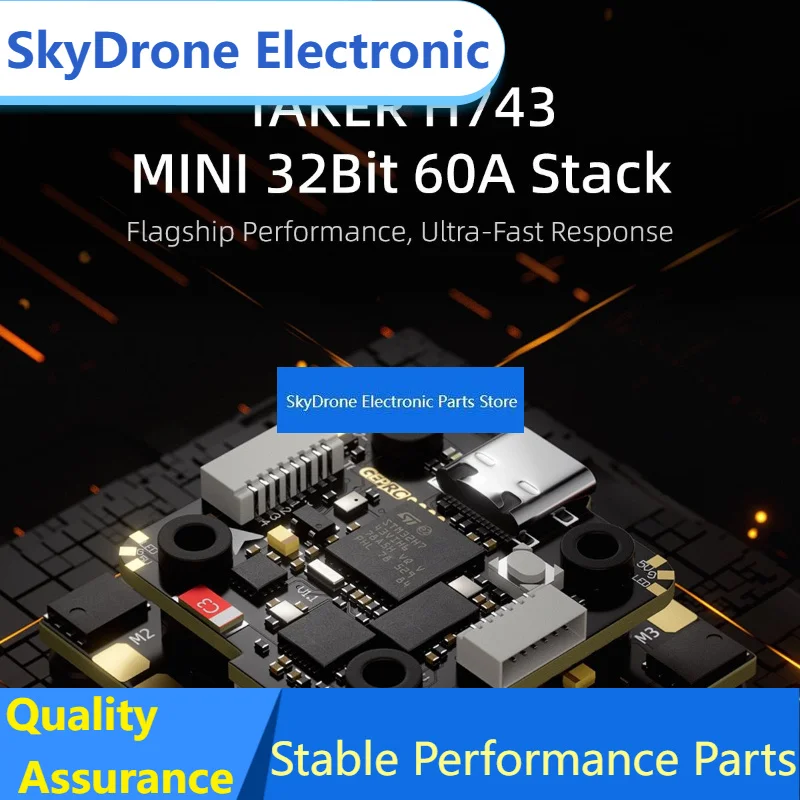 SkyDElGEPRC TAKER H743 MINI 32Bit 60A STACK, Dual BEC 5V3A/12V2.5A, 16M Blackbox Built-in Barometer & Bluetooth