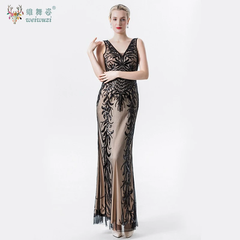 

Sequins Gatsby Dress Sleeveless Deep V-neck Long Prom Evening Dresses Retro Dress 1920 Party New Women's Slim Fits Midi Dress