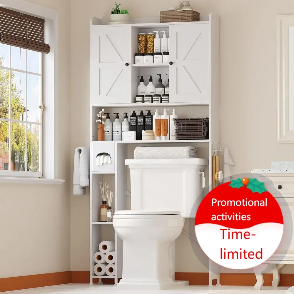 

Горячая распродажа: 32-дюймовый шкаф для хранения над унитазом с 7 регулируемыми полками, в стиле фермерского дома, белый органайзер для ванной комнаты