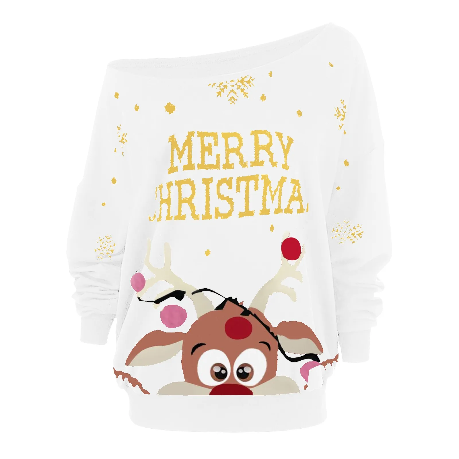 Ugly New Year O Neck Pullover Xmas Reindeer Sweater Female Blouse Christmas Print Sweatshirts Women Solid Long Sleeve Tee Tops