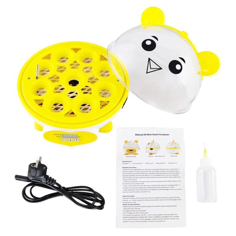 

Новый автоматический инкубатор для яиц на 9 мест (для куриных, утиных, перепелиных) для домашнего использования, модель 2026 года