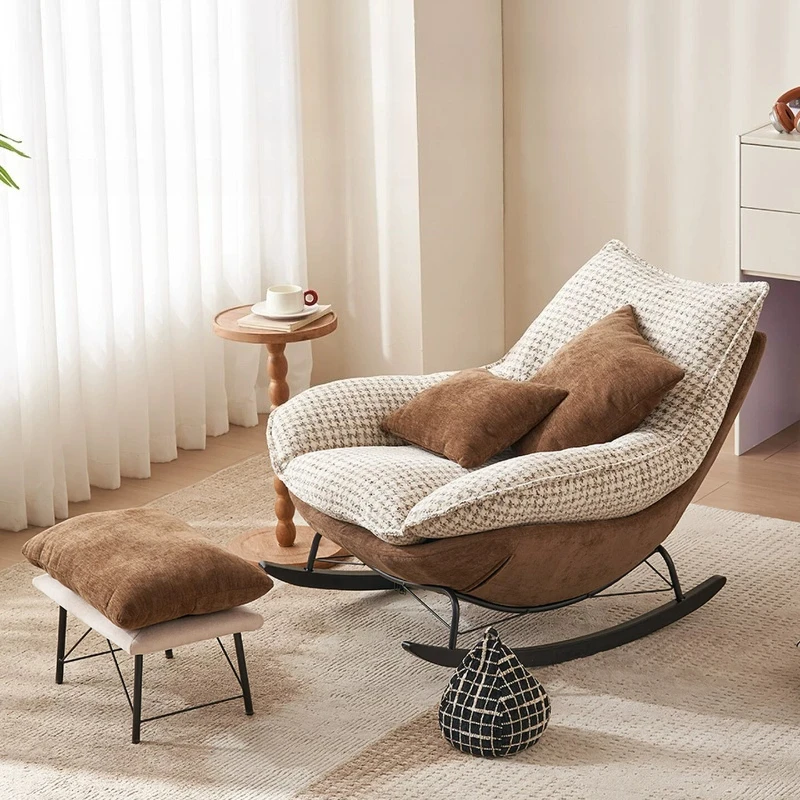 

With Footrest Rocking Chair Lazy Recliner Sofa Single Balcony Lounge Fabric Chair Relax Living Room Bedroom Indoor Furniture