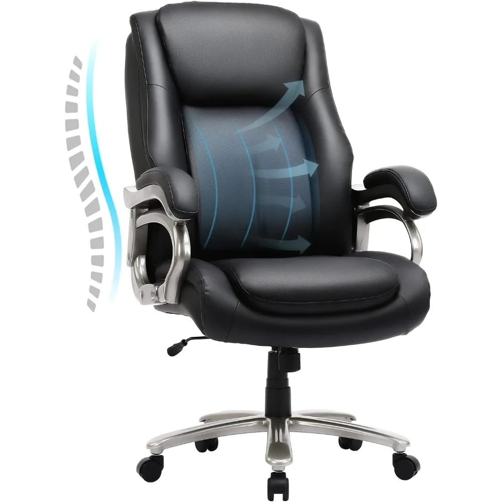 

Big Tall Office Chair 400lbs Wide Seat, High Back PU Leather Executive Desk Chair for Heavy People, Large Office Chair with Met