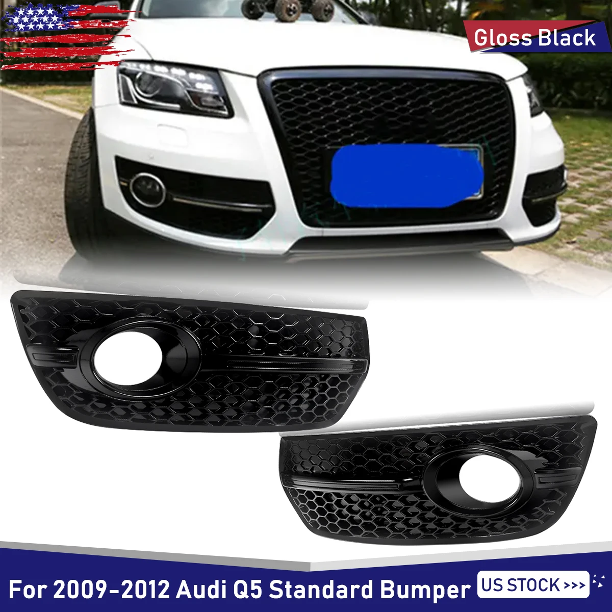 

SAIQINGSP For Audi Q5 Standard 2009 2010 2011 2012 Front Bumper Fog Light Cover Racing Grill Honeycomb Body Kit Tuning Modification 8R0807681E 8R0807682E