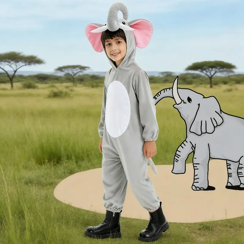 

New Halloween Elephant Cosplay Costume Cute Animal Onesie Mascot Outfit for Boys Girls Party Event Drama Performance Roleplay