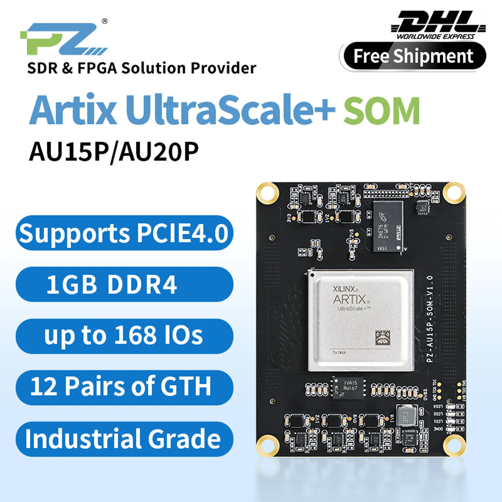 Puzhi PZ-AU15P-SOM FPGA Core Board Xilinx Artix UltraScale+ XCAU15P FPGA SOM Industrial Grade