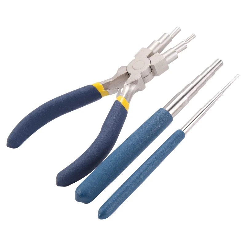 Winding Tool, 2-Piece Winding Mandrel And 1 Piece Of 6-In-1 Bail Pliers For Wrapping Jewelry Wire And Forming Jump Loops