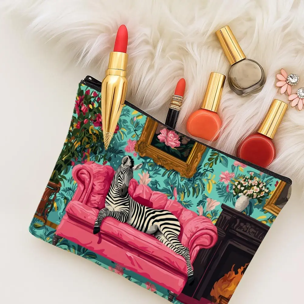 1pc Sofa Zebra Print Makeup Bag,Reusable Cosmetic Pouch,Perfect for Daily,Travel,Makeup Storage,A Fun Gift for Style Lovers.