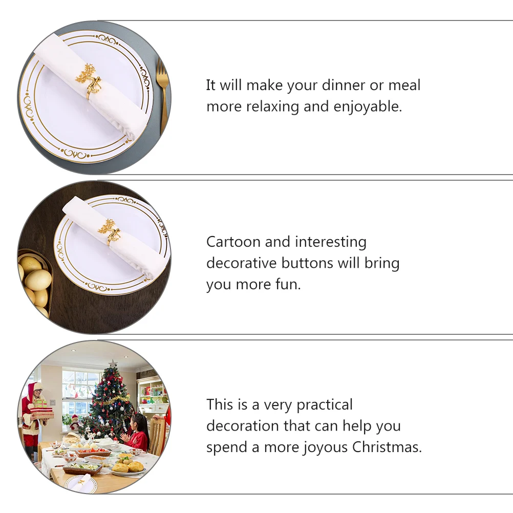 

8Pcs Napkin Ring Zinc Alloy Christmas Decor Elk Design Cartoon Buckle Safe Table Decoration Practical Gift Idea