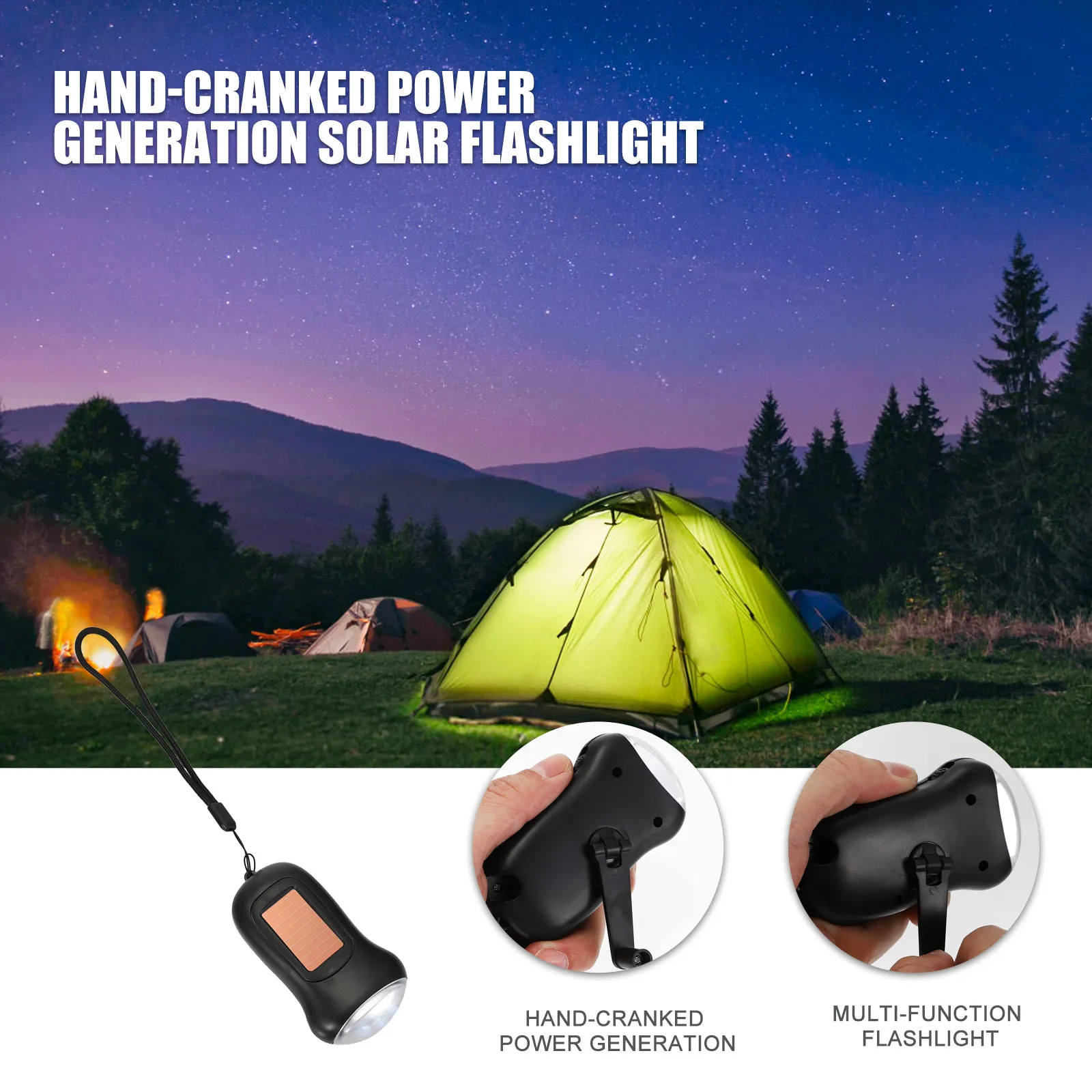 Hand Crank Flashlight Emergency LED Torch Light Portable Outdoor Survival Flashlight for Camping 3 Bright Leds 10 Minute