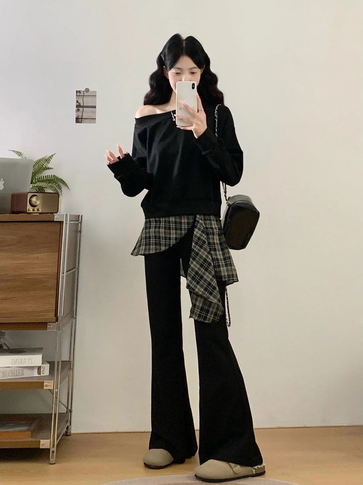 

plus Size Fashionable Plaid Splicing Long Sleeve Sweatshirt And Straight Leg Pants Set Early Autumn New Style Casual Outfit