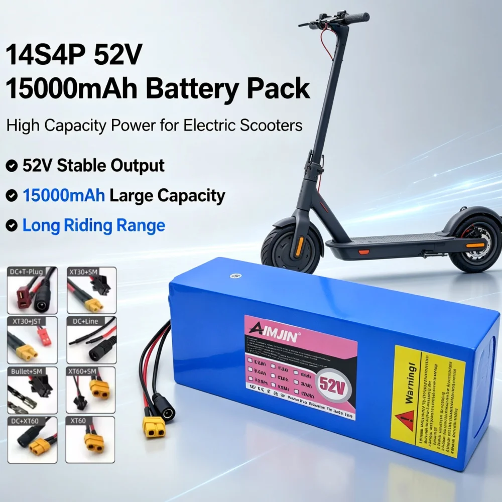 18650 Rechargeable Lithium Battery 52V 14S4P 15000mah High Capacity 1500W with BMS for Balance Car, Bike, Scooter, Tricycle