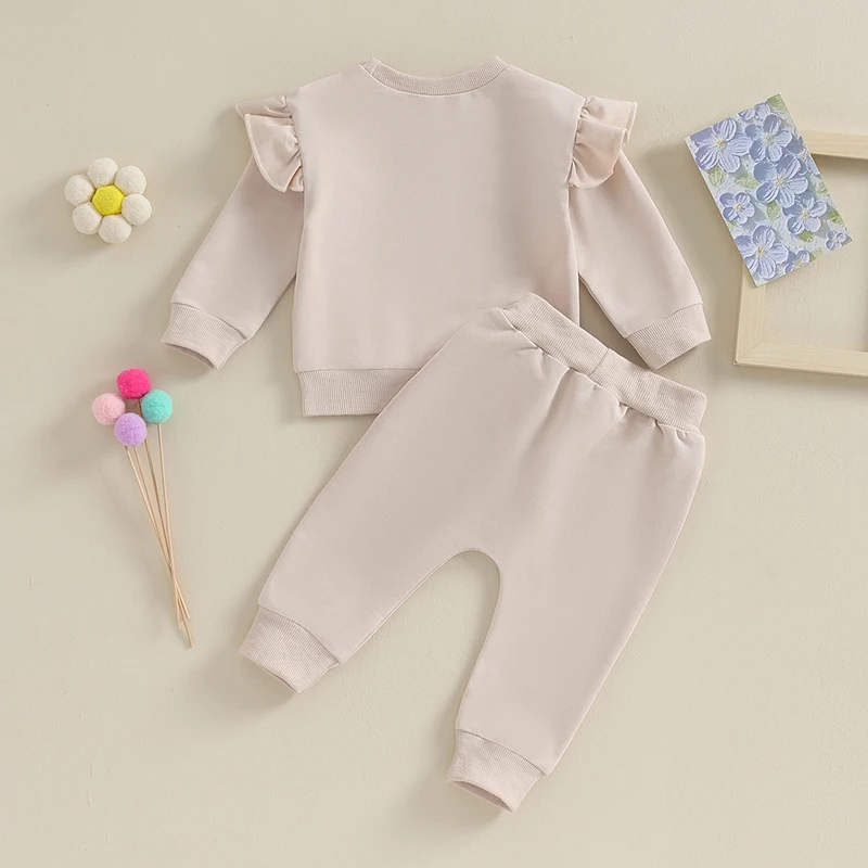 Tregren 0-24M Infant Baby Girls Clothes Long Sleeve Solid Color Sweatshirt Tops Pants 2pcs Set Outfits Toddler Casual Tracksuit