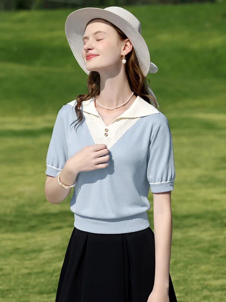 เสื้อสเวตเตอร์ถักไหมพรมคอวี แขนยาว แต่งระบายช่วงเอว สไตล์สองชิ้น ตัดต่อสีสันสดใส รุ่น I BELIEVE YOU ประจำฤดูร้อนปี 2025 รุ่นหรูหรา รหัสสินค้า 2251145961