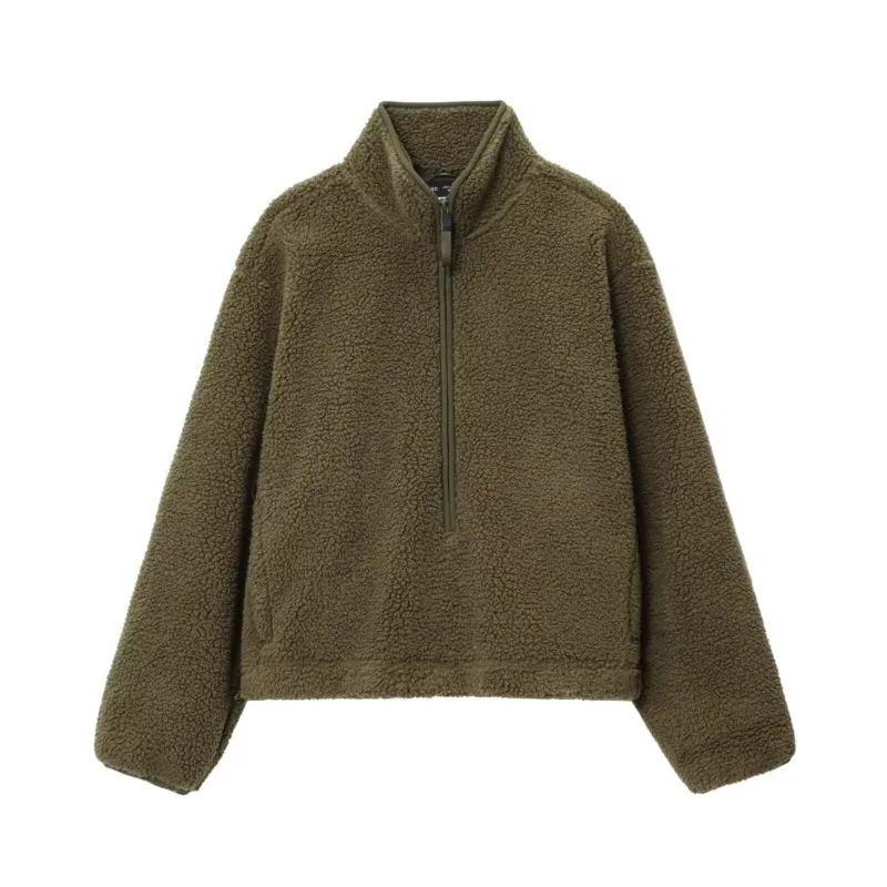 

HipSeam Cashmere Short High Waist Hoodies Women Sweatshirt Thicken Loose Autumn Clothes Pure Apricot Harajuku Zipper Coat Femme