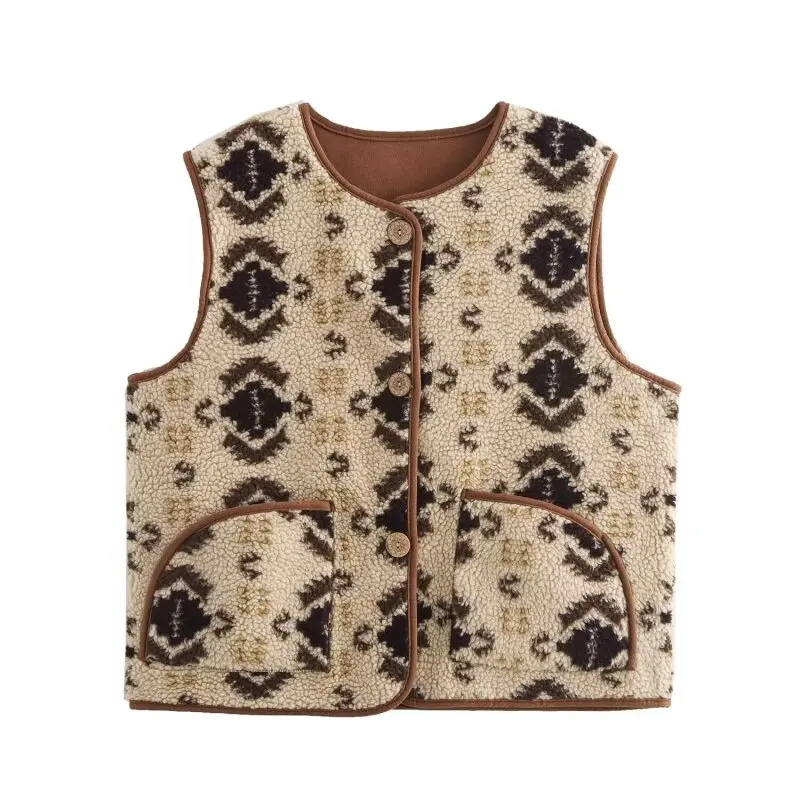 

Faux Artificial Lamb Wool Vest Coat Fashionable Winter Outerwear Vest Sleeveless Waistcoat Lady Streetwear Tops