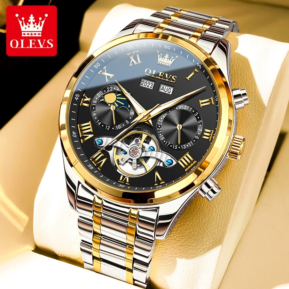 OLEVS 7005 Fashion Mechanical Watch Gift Round-dial Stainless Steel Watchband Month Display Week Display Calendar