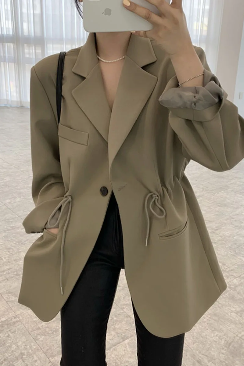 Tannt Women Blazer Drawtherope Vintage Fashion Oversize Winter Jacket Black Khaki Bandages Chic And Elegant Woman Jacket 2023