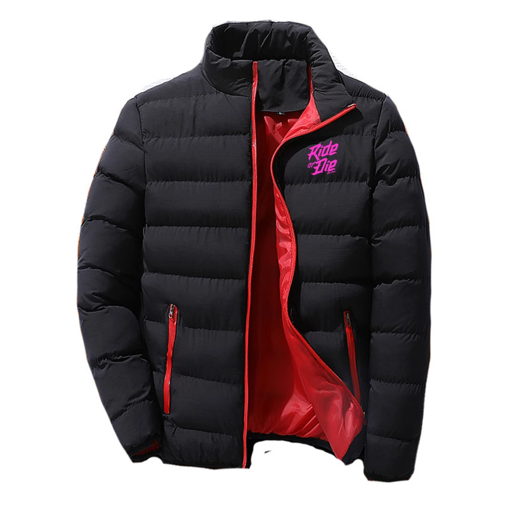 Winter Outdoor Men's Clothing Causal Jacket Ride or die bike Logo Print Warm Windproof Camping Lightweight Jacket Coat view 3