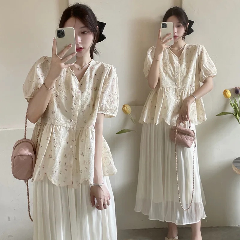 マタニティ服夏カジュアルスーツ女性のマタニティトップス妊娠サポート半身スカート夏服