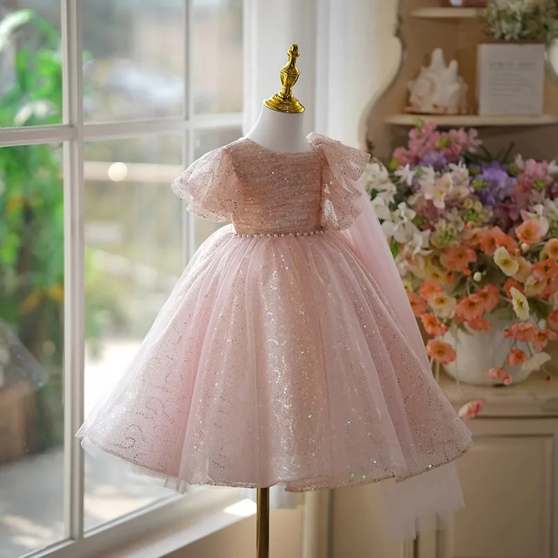 Girls' Evening Dress Light Luxury Niche High-end Children's Wedding Dress First Birthday Princess Dress Host Piano Performance P