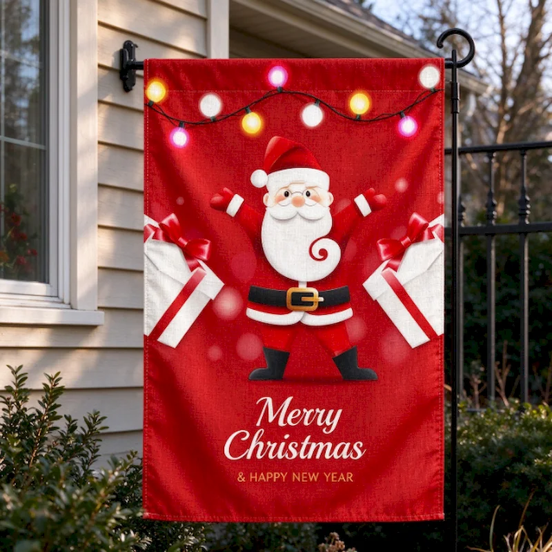 VIKAMA Merry Christmas Garden Flag, Fireplace Stockings Outdoor Yard Hanging Decor, Xmas Outdoor Holiday Decor