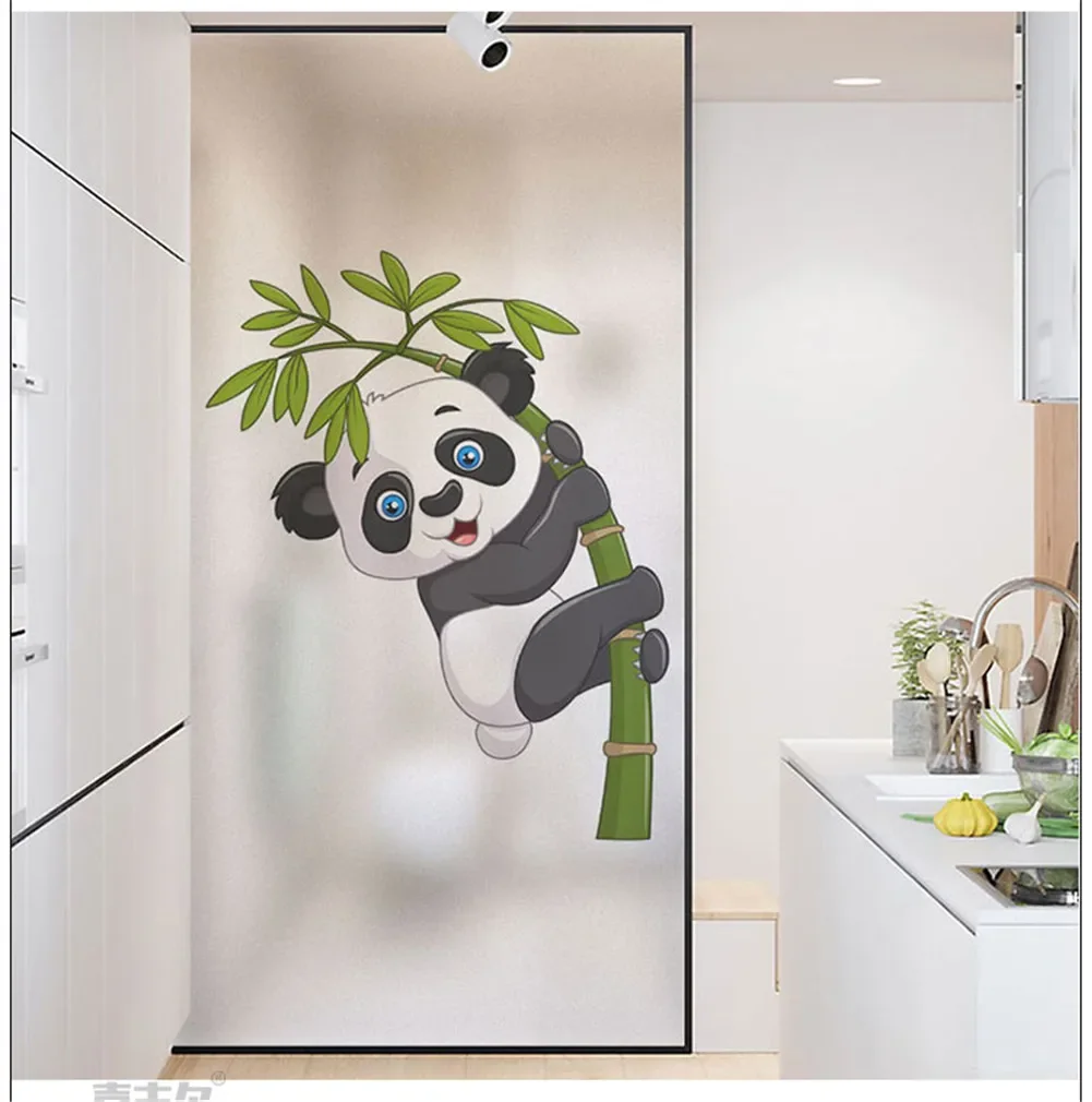 Static Cling Window Privacy Film  Lovely Panda Non Adhesive Glass Sticker   Window Coverings for Homedecor