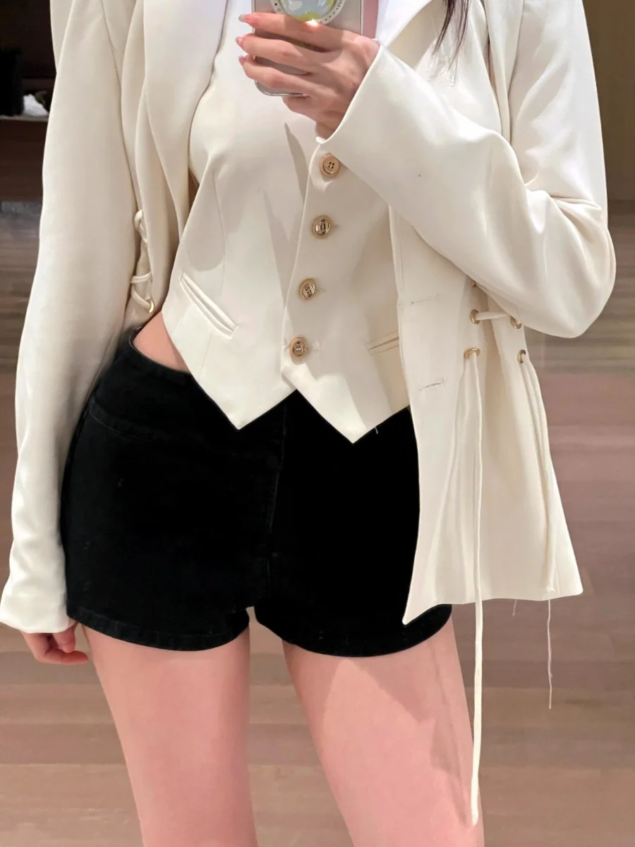 

Женские джинсы с высокой талией, укороченные брюки-юбка прямоугольного кроя, эластичные, утягивающие, черные, для весенне-осеннего сезона, модный бренд