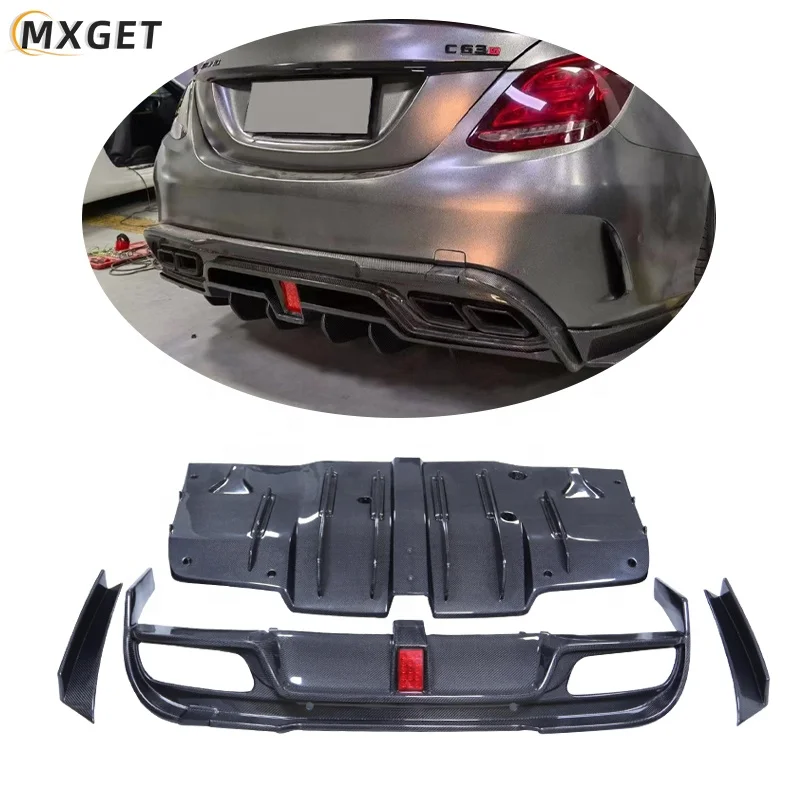 IMP STYLE CARBON FIBER REAR BUMPER DIFFUSER FOR MERCEDES BENZ W205 C63 AMG 2015-2021 Without exhaust tip