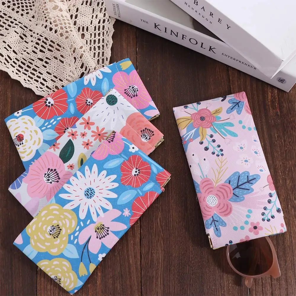 

Flower Self-closing Eyewear Case Printed Sunglasses Pouch PU Leather Glasses Bag Glasses Clip Lipstick Storage Bag