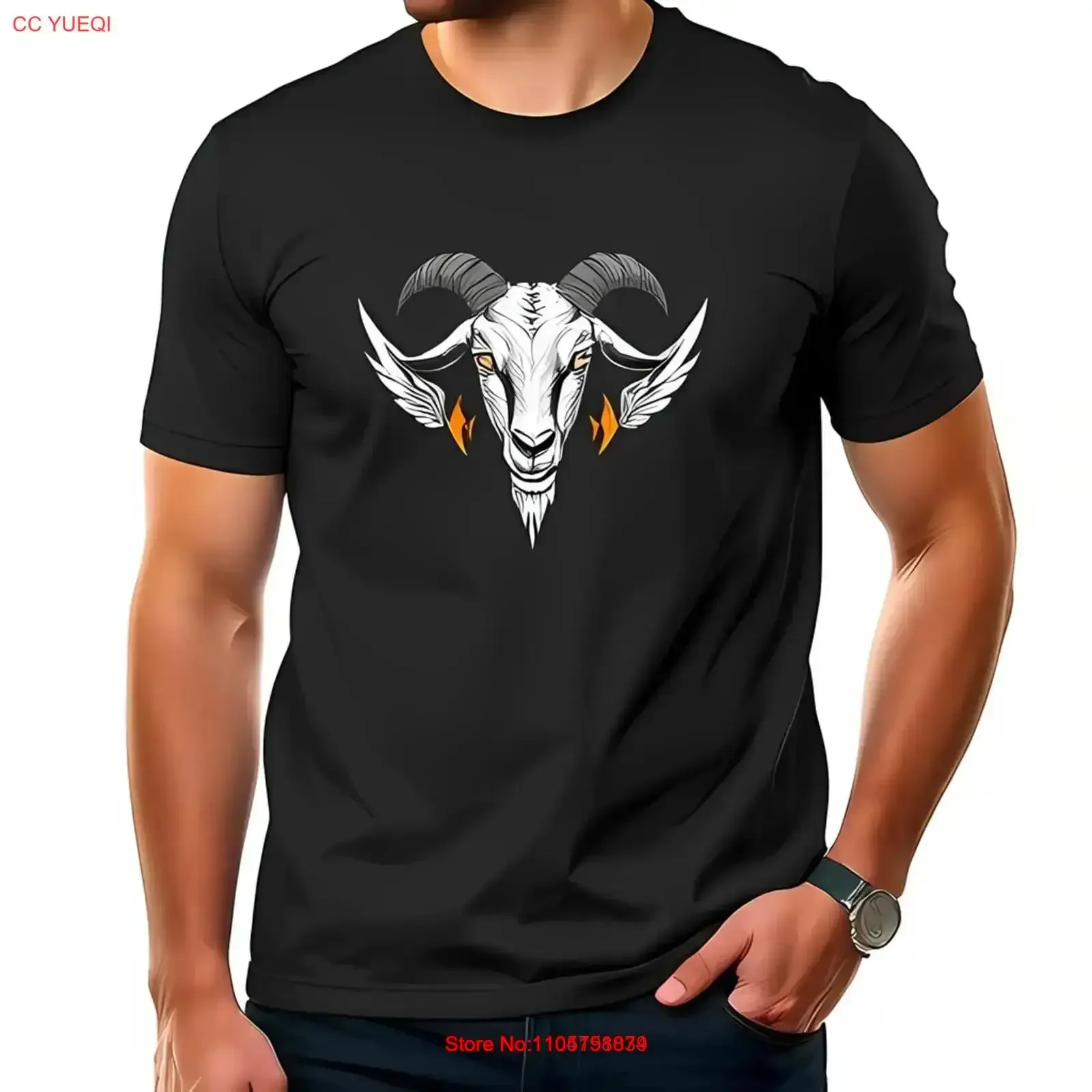 

Men's Cotton T Shirt with Bold Black Goat Head All vintage Washed designer clothes Comfortable Stylish Casual vintage Washed