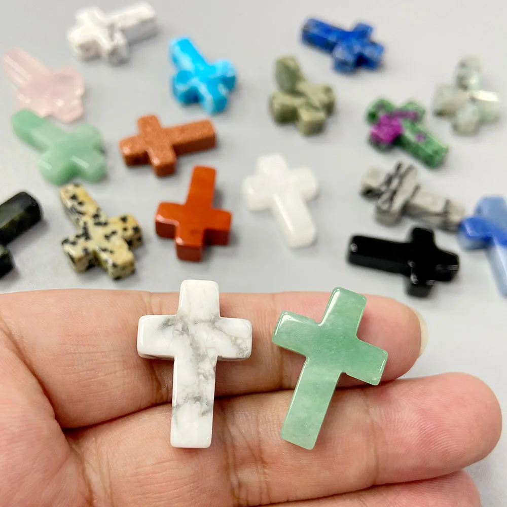 Natural Stone Cross Loose Beads 18*26mm Colorful Gem Cross Beads Charm For Jewelry DIY Bracelet Necklace Ornaments Wholesale