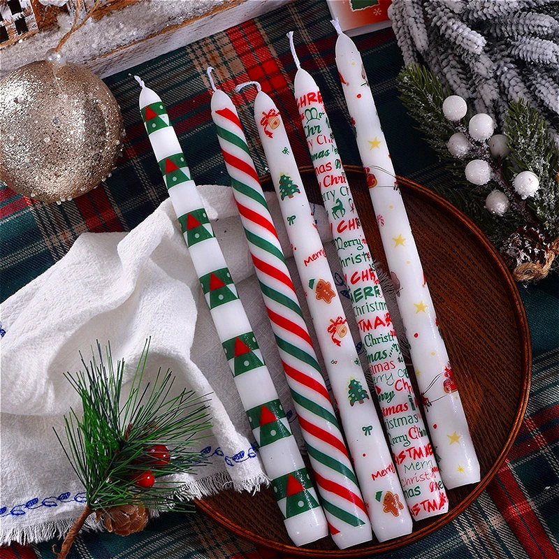 2PCS Christmas Taper Candles Soy Wax Green Red New Year Candle Flameless Decorative Candles for Table Décor Gifts