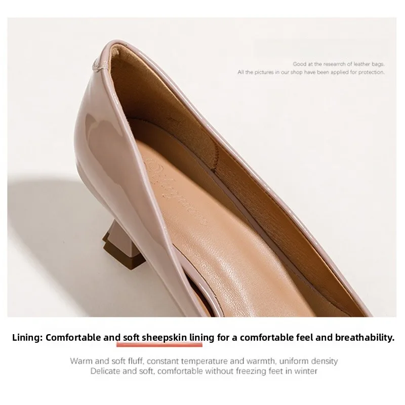 حذاء نسائي بكعب عالٍ رفيع من الجلد المطلي برأس مربع، بتصميم أنيق وعصري، مناسب للربيع والخريف، مثالي للعمل والمناسبات الرسمية #5