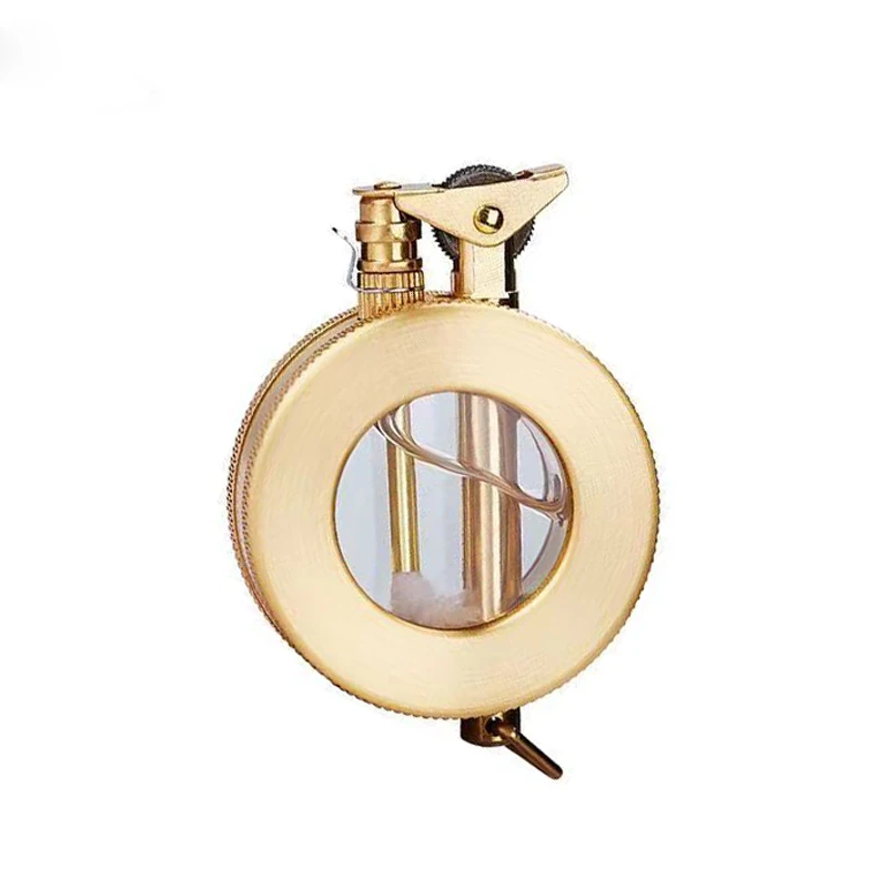 Vintage Style Round Brass Gas Lighter with Transparent Fuel Gauge Oil-Filling Cigarette Lighter Gifting and Collection