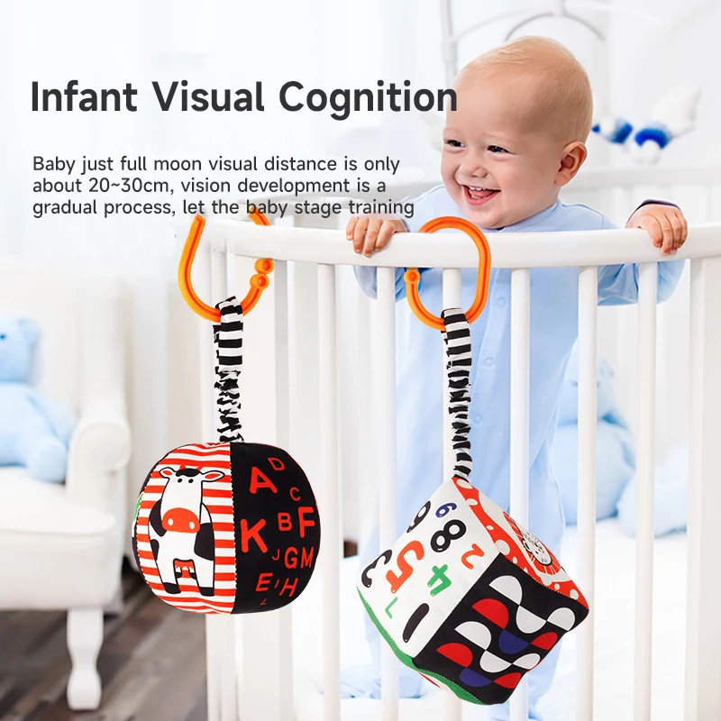 Recém-nascido preto e branco série chocalho sensorial visual agarrar habilidade treinamento brinquedo assento de carro berço cama bebê animal pingente chocalhos brinquedo