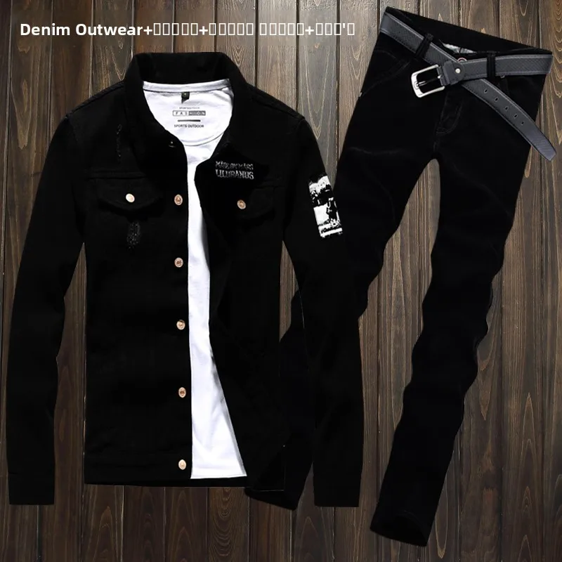 

Slim Fit Men's Denim Jaet Trendy And Haome Youth Sle Long Sve Single Button Closure Classic Collar oulder Pads