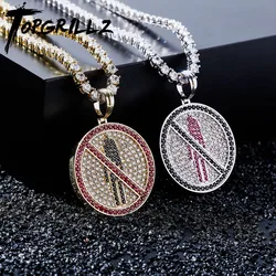 TOPGRILLZ New Travis Scott Brand Logo Pendant Necklace Ice Out Cubic Zirconia Pendant With 4mm Tennis Chain Hip Hop Jewelry Gift